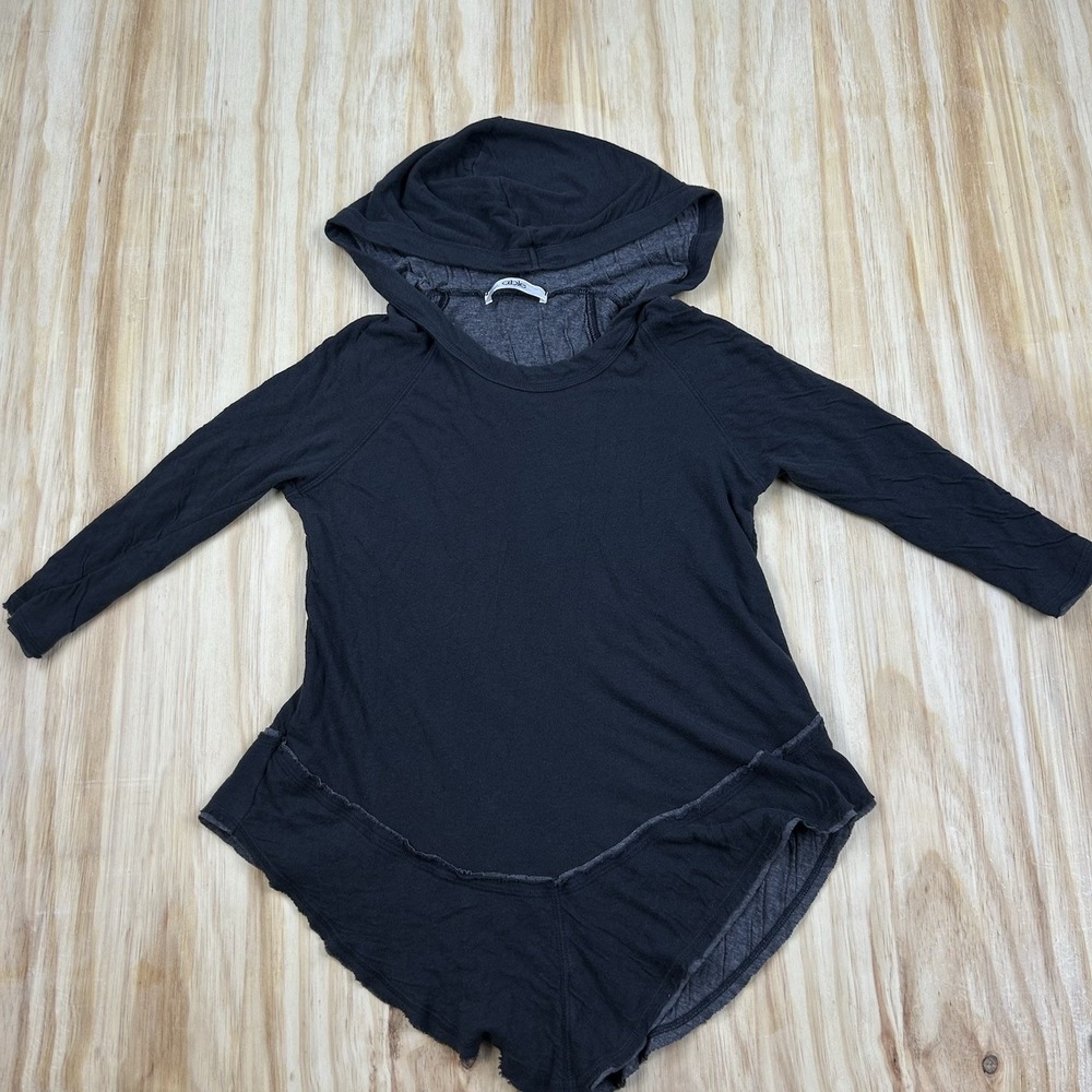 Able Gray Cotton Blend Asymmetrical Hooded Ruffled Top L Lagenlook Artsy Comfort